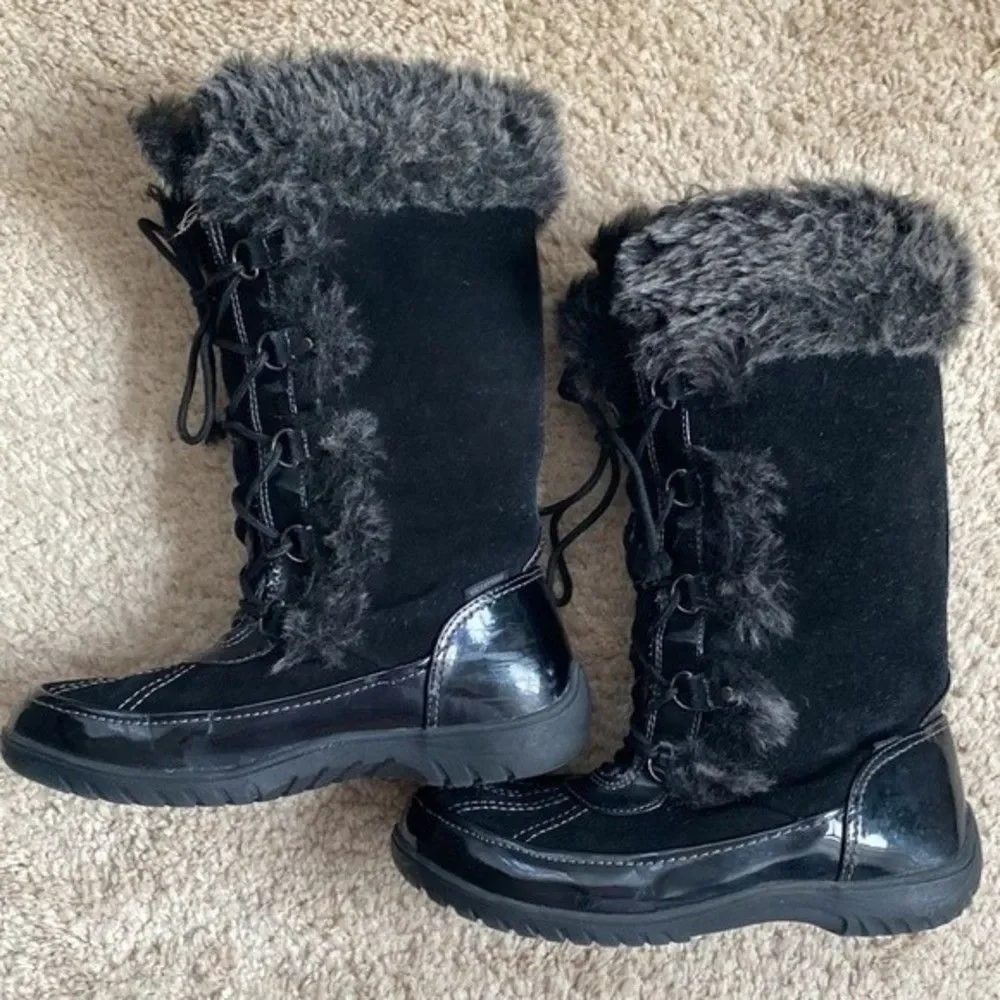 Sporto Millie Stone Suede W Faux Fur Lace-up Winter Snow Boot Waterproof Sz 9M